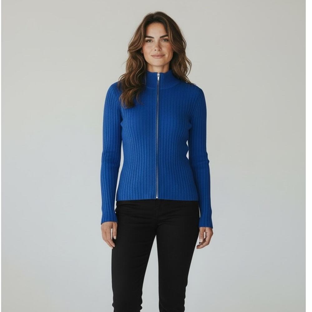 Wolford Concordia Ribbed Knit Zip Cardigan Blue XS - Picture 4 of 16